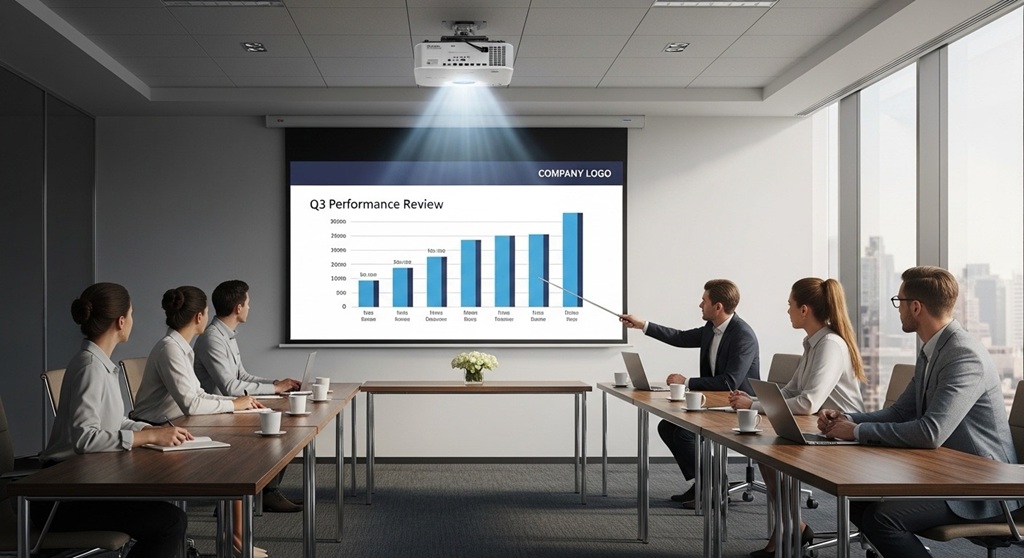 Wireless projector setup in modern office meeting room